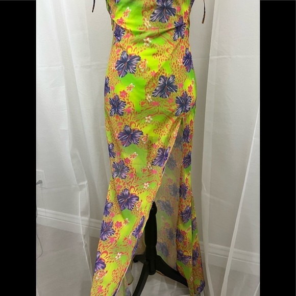 NEW I.AM.GIA Naphtalia Hibiscus Floral Print Maxi Dress w Slit and Seashell Belt - Picture 13 of 16